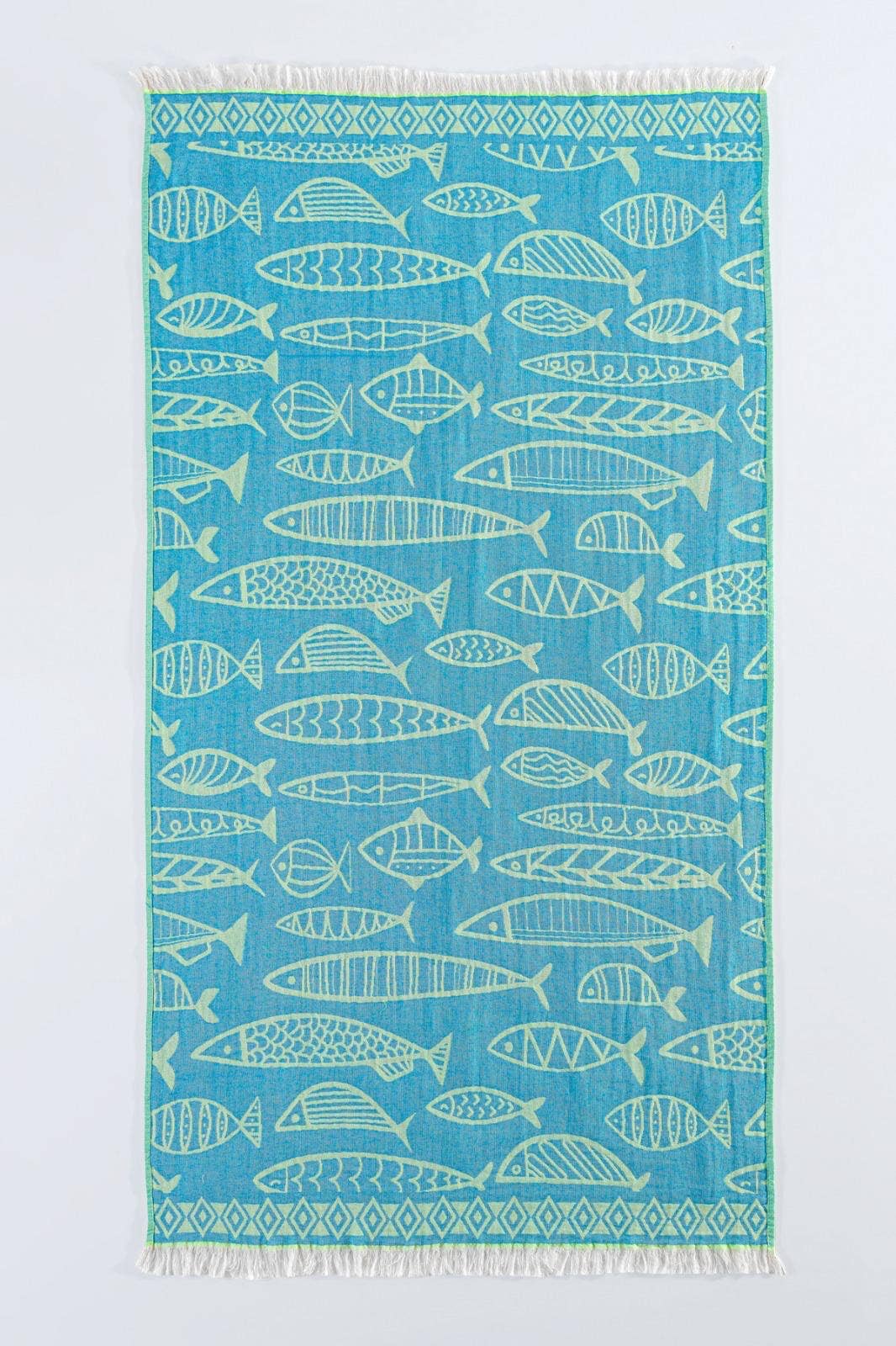 Fish Pattern Turkish Towel – Reversible Cotton Beach Towel & Travel Wrap