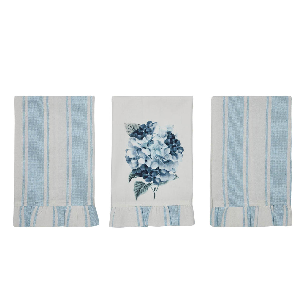 Botanical Blue Kitchen Linen Set –  Pot Holders & Ruffled Tea Towels (5-Piece Set)