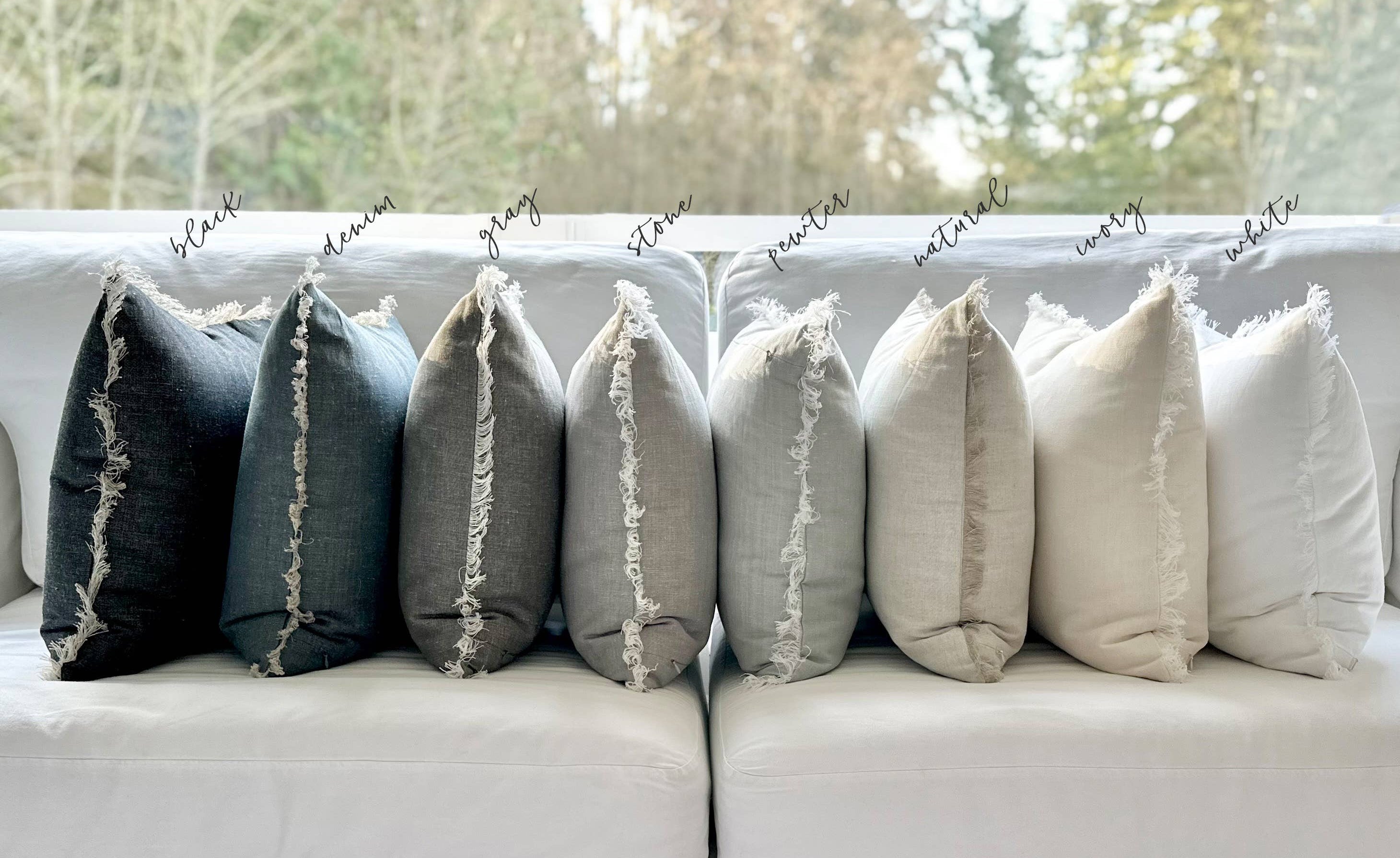 Stonewashed Pillow Cover with Fringe – Neutral Textured Cushion