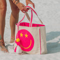 Embroidered Star Smile Canvas Tote – Structured Oversized Carryall