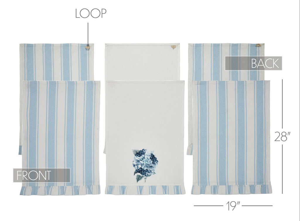 Botanical Blue Kitchen Linen Set –  Pot Holders & Ruffled Tea Towels (5-Piece Set)