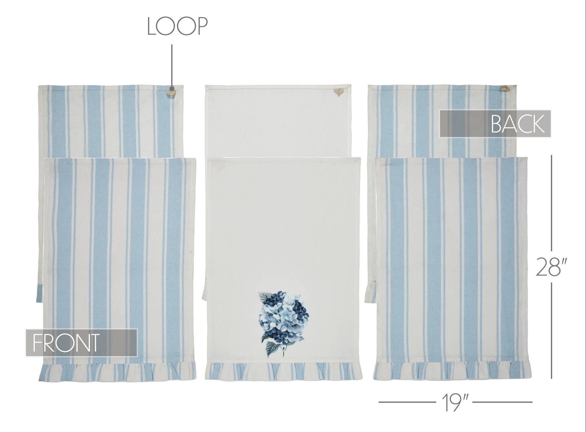 Botanical Blue Kitchen Linen Set –  Pot Holders & Ruffled Tea Towels (5-Piece Set)