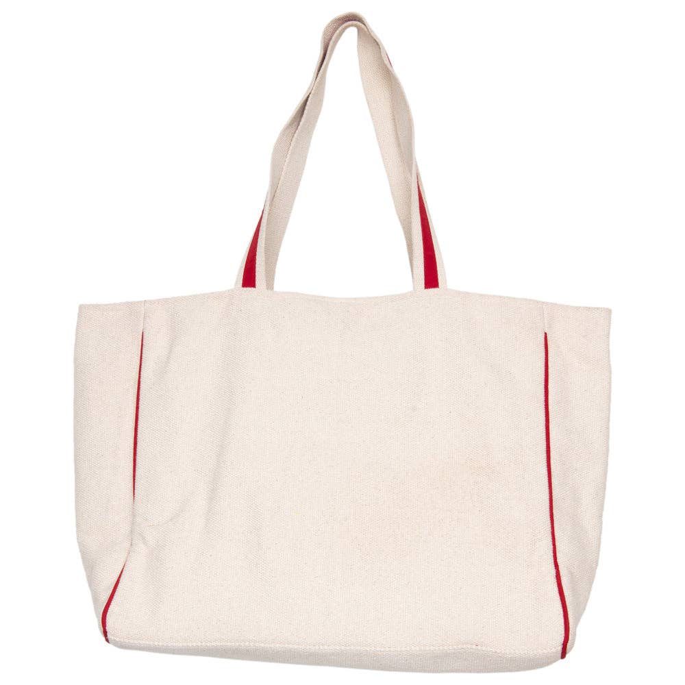 Embroidered Heart Canvas Tote – Structured Oversized Carryall