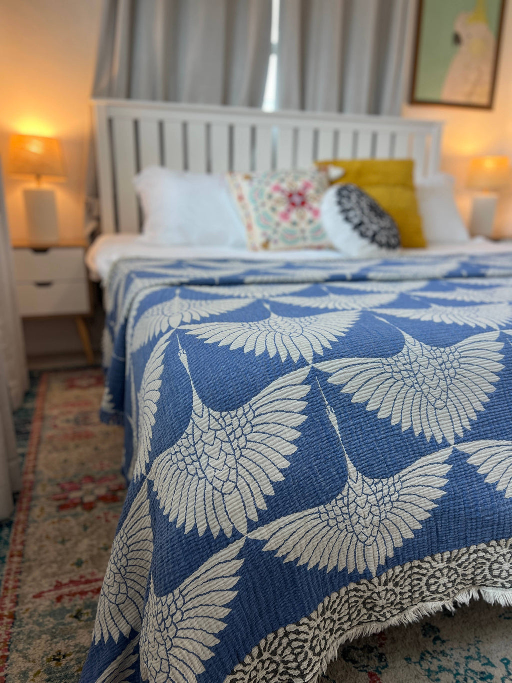 Blue Crane Muslin Cotton Blanket – Lightweight Turkish Bed Cover