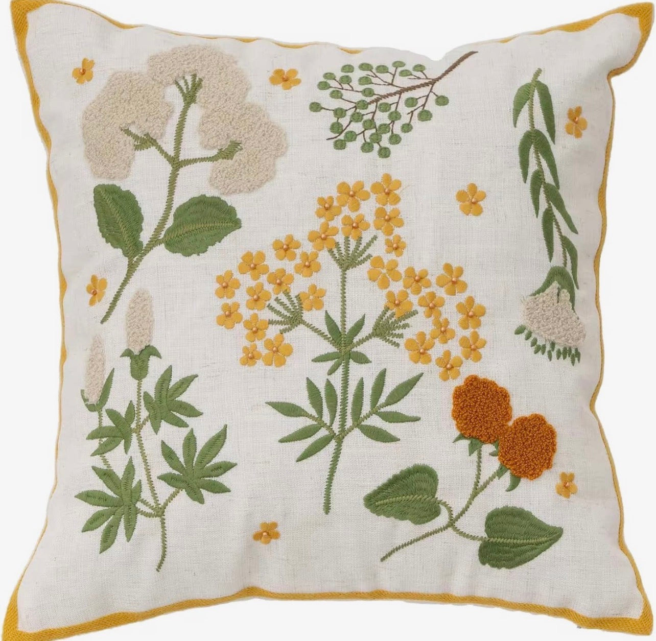 Botanical Meadow Embroidered Pillow 18”x18”