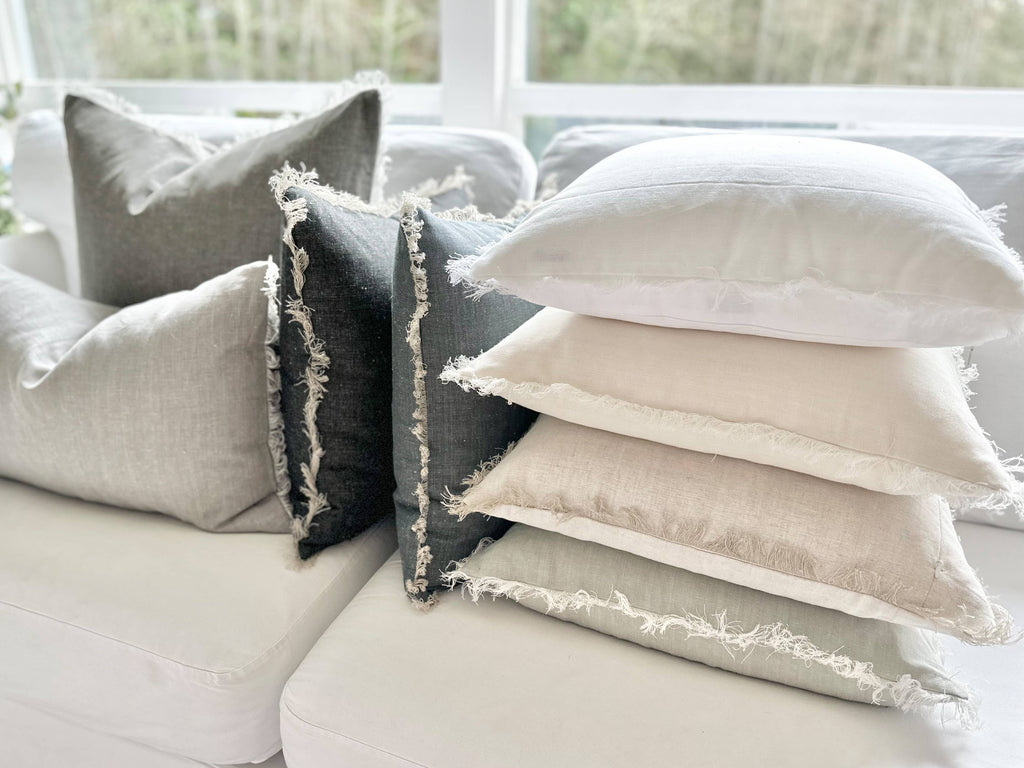 Stonewashed Pillow Cover with Fringe – Neutral Textured Cushion