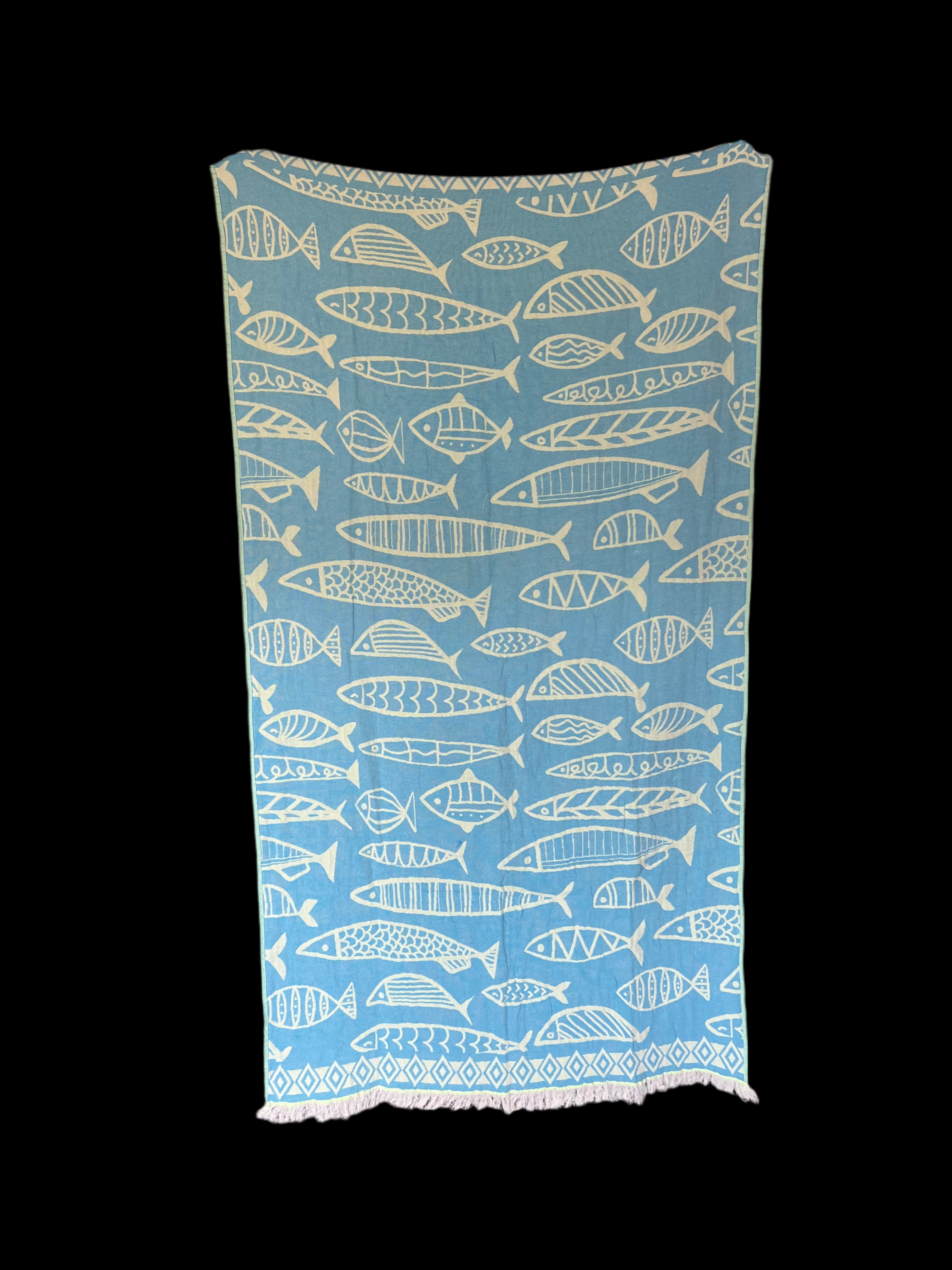 Fish Pattern Turkish Towel – Reversible Cotton Beach Towel & Travel Wrap