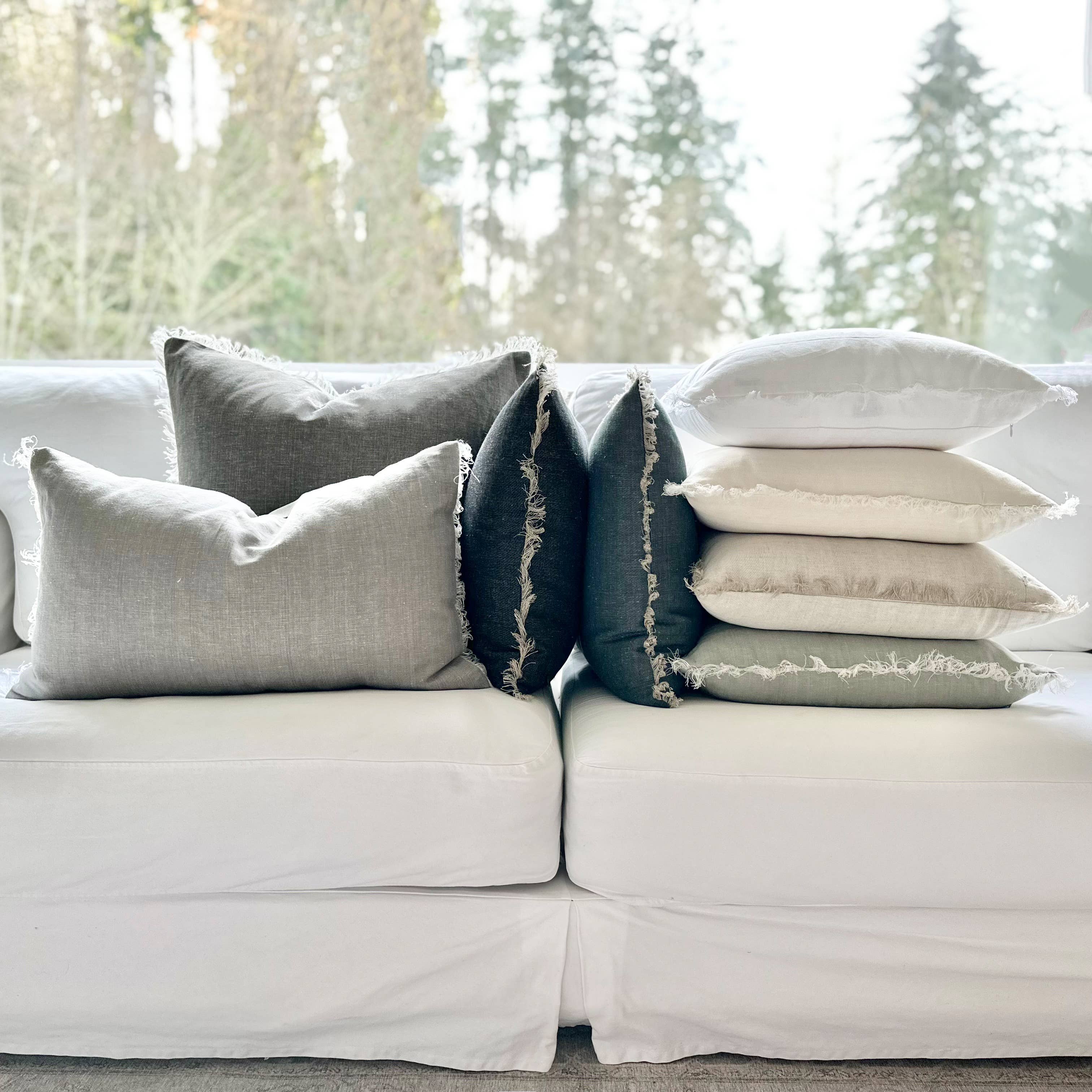Stonewashed Pillow Cover with Fringe – Neutral Textured Cushion