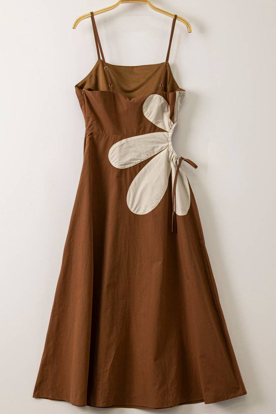 Side Cutout Midi Dress – Floral Appliqué