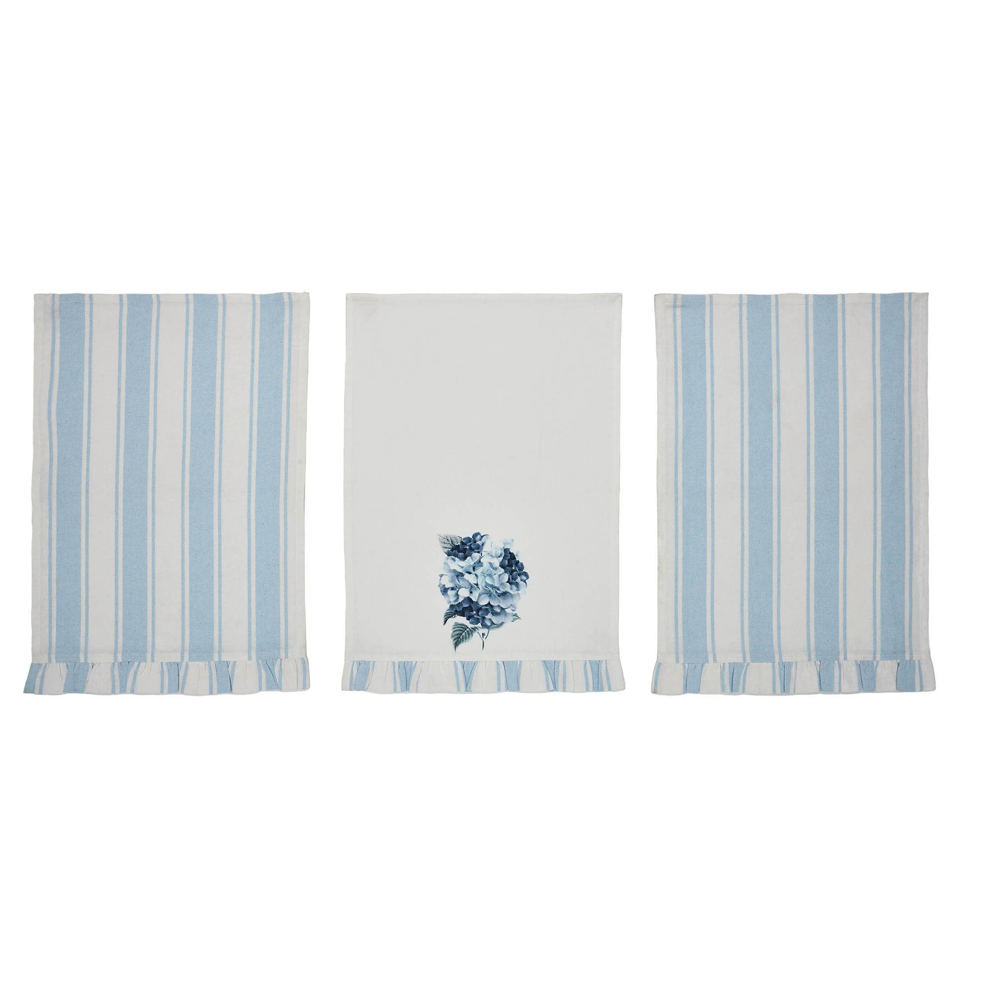 Botanical Blue Kitchen Linen Set –  Pot Holders & Ruffled Tea Towels (5-Piece Set)