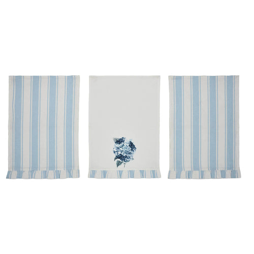 Botanical Blue Kitchen Linen Set –  Pot Holders & Ruffled Tea Towels (5-Piece Set)