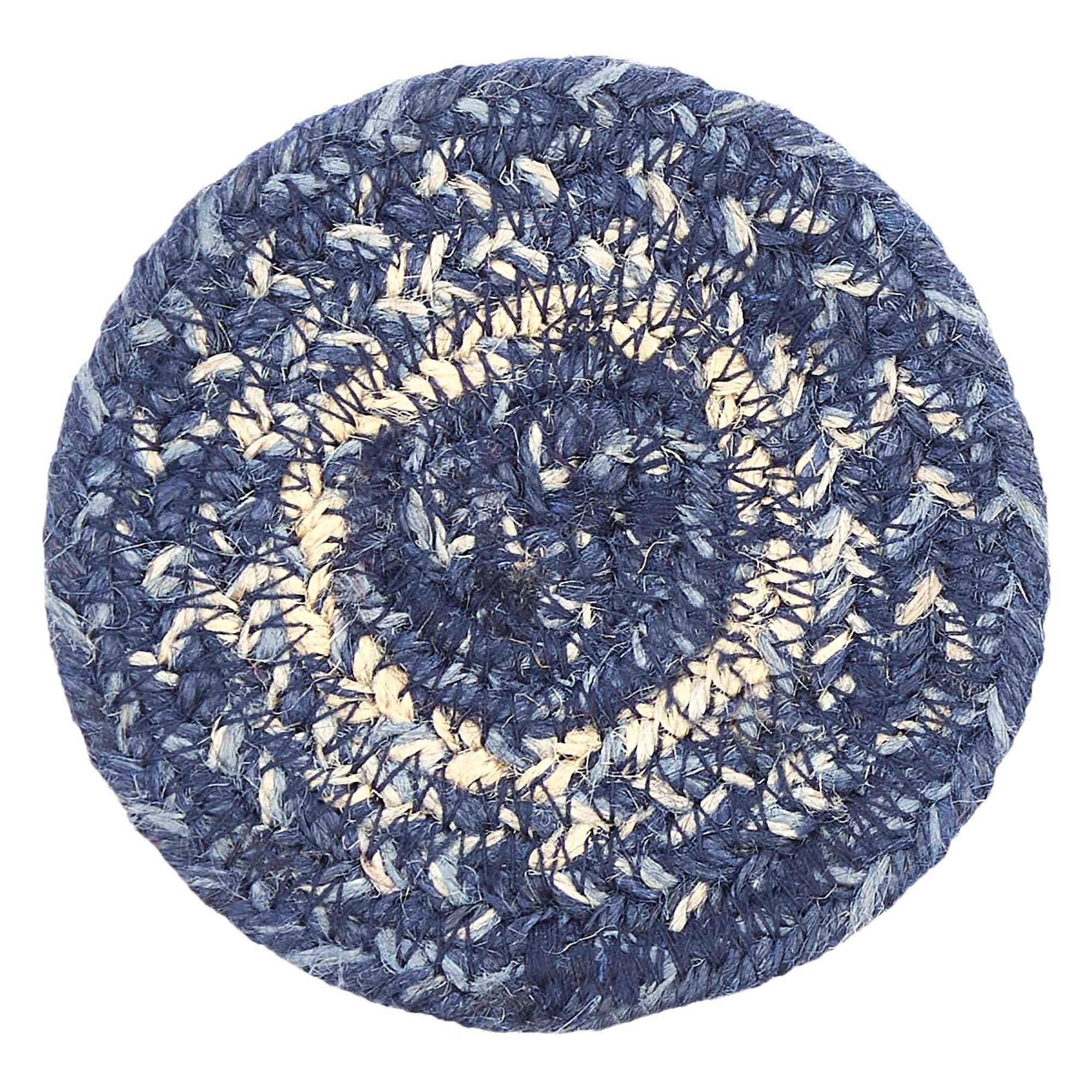 Botanical Blue Coaster Set – Braided Jute (Set of 6)