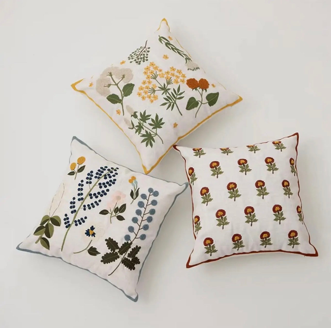 Botanical Meadow Embroidered Pillow 18”x18”