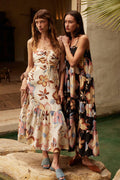 Meadow Bloom Tie-Front Ruffle Hem Midi Dress
