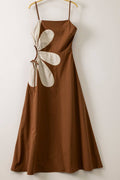 Side Cutout Midi Dress – Floral Appliqué