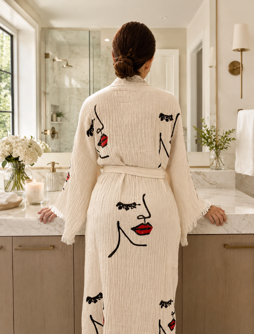 Artisan Face Turkish Cotton Robe – Lightweight Muslin Lounge Wear