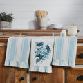 Botanical Blue Kitchen Linen Set –  Pot Holders & Ruffled Tea Towels (5-Piece Set)