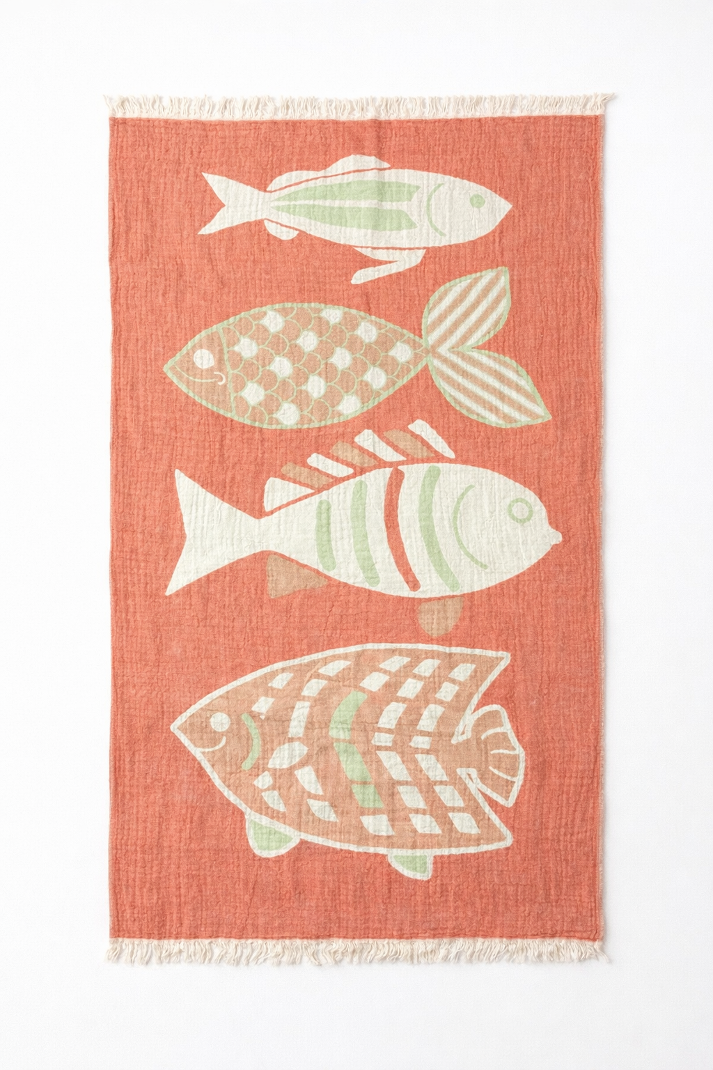 Fish Pattern Turkish Cotton Beach Towel – Lightweight Muslin Travel Wrap