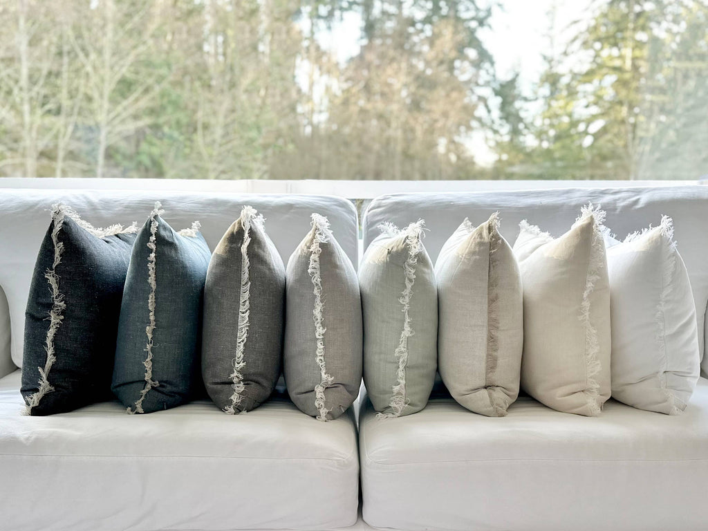 Stonewashed Pillow Cover with Fringe – Neutral Textured Cushion