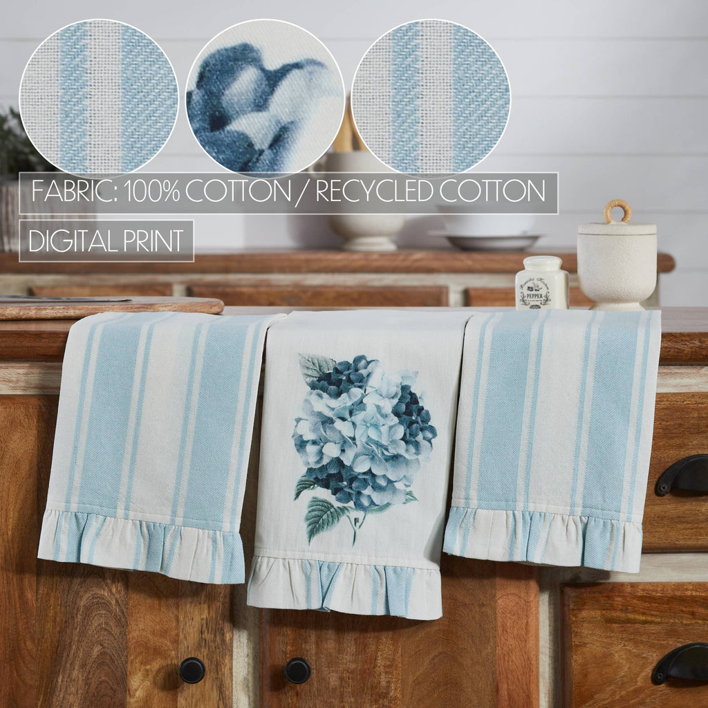 Botanical Blue Kitchen Linen Set –  Pot Holders & Ruffled Tea Towels (5-Piece Set)