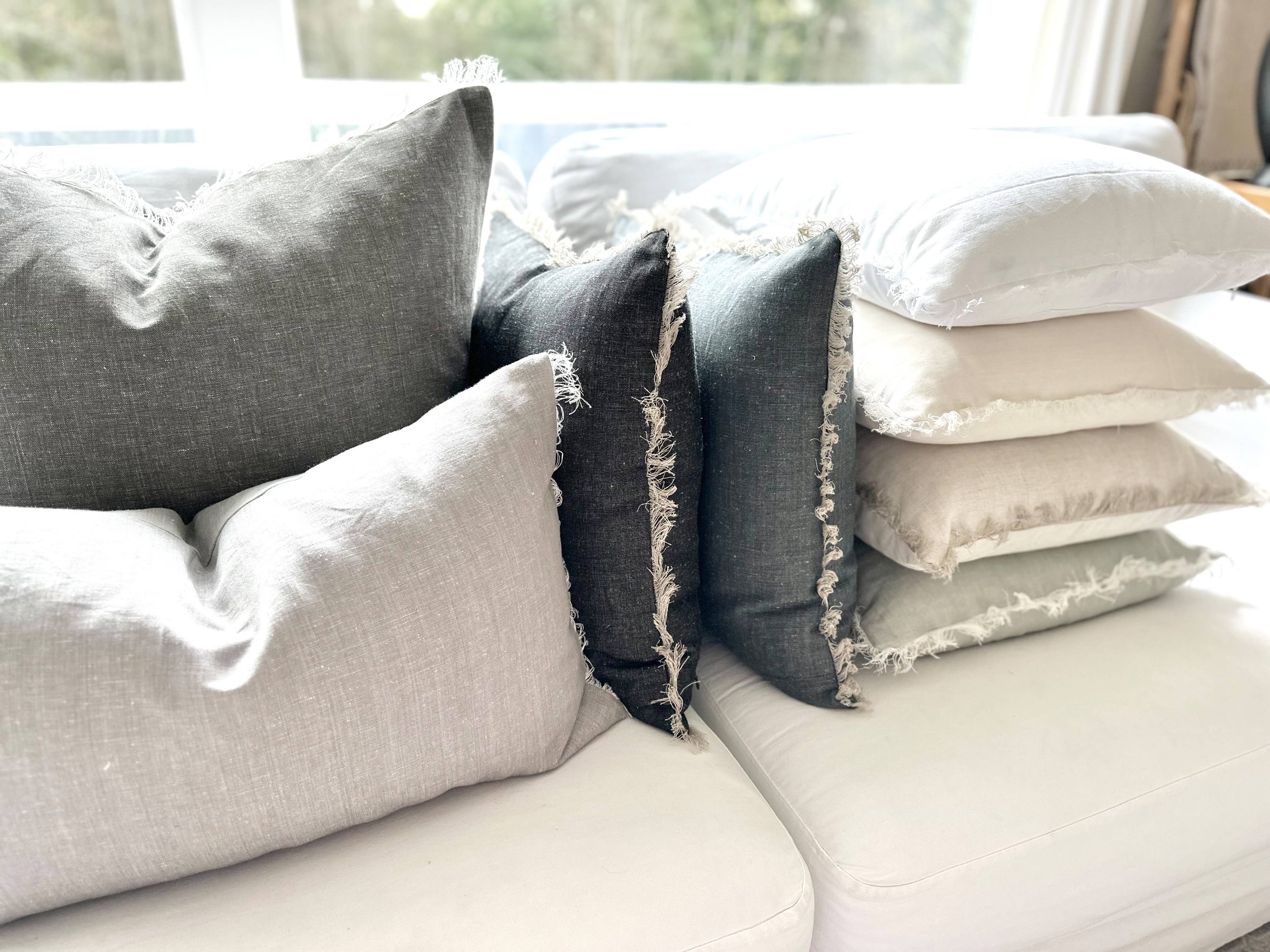 Stonewashed Pillow Cover with Fringe – Neutral Textured Cushion