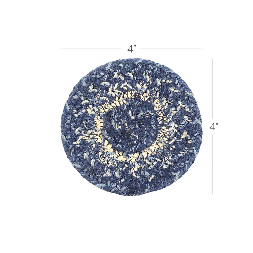 Botanical Blue Coaster Set – Braided Jute (Set of 6)