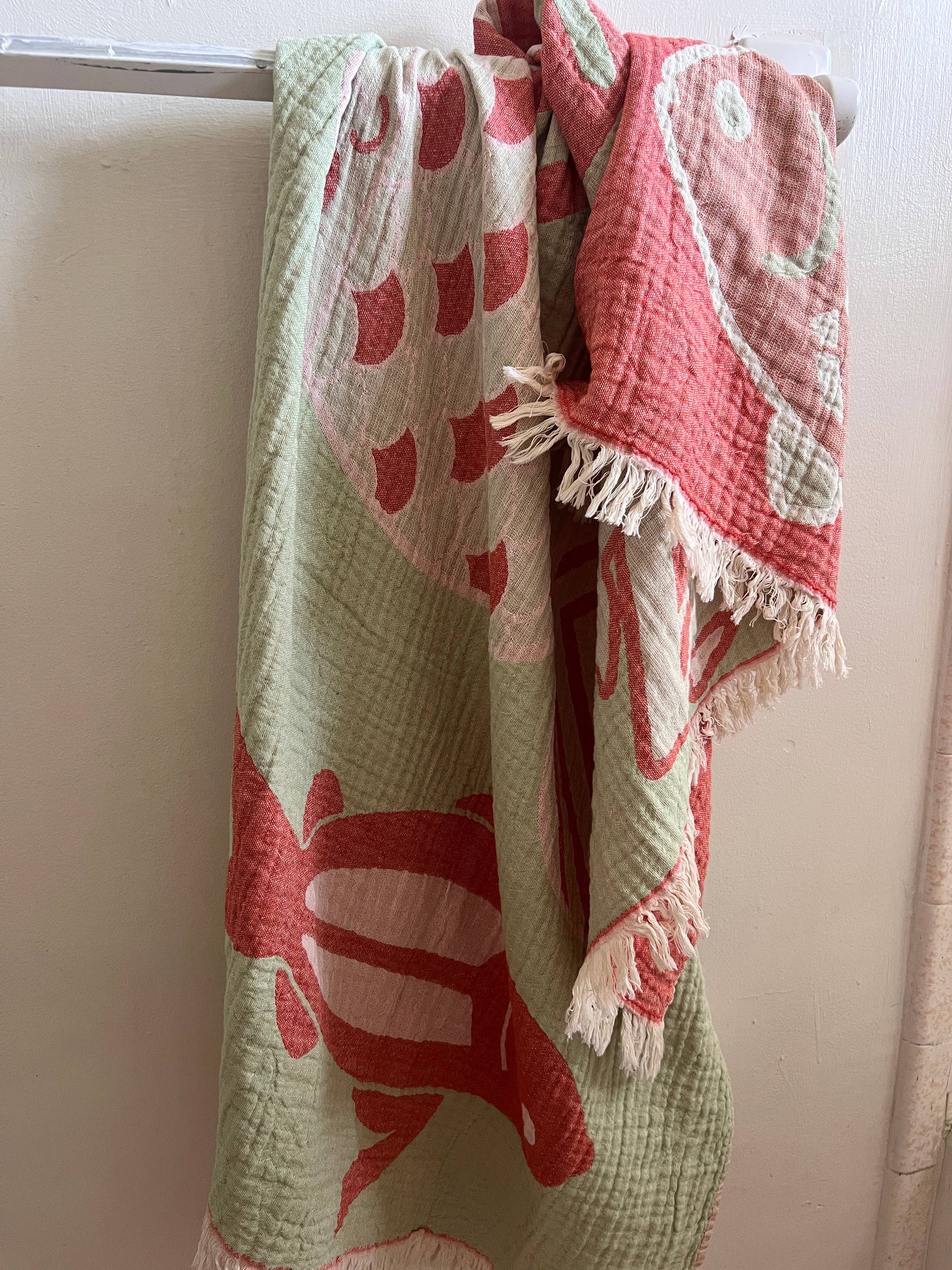 Fish Pattern Turkish Cotton Beach Towel – Lightweight Muslin Travel Wrap