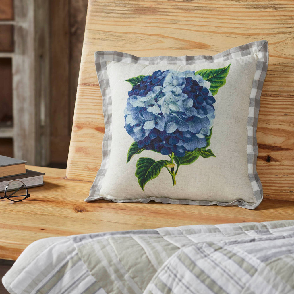 Botanical Blue Cotton Pillow – 14x14 Floral Accent Cushion