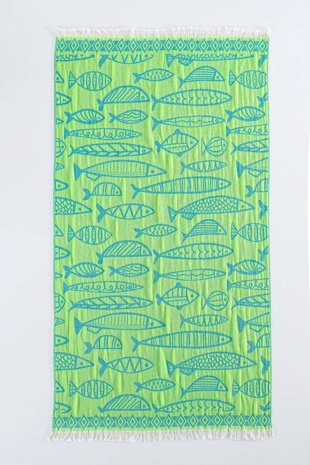 Fish Pattern Turkish Towel – Reversible Cotton Beach Towel & Travel Wrap