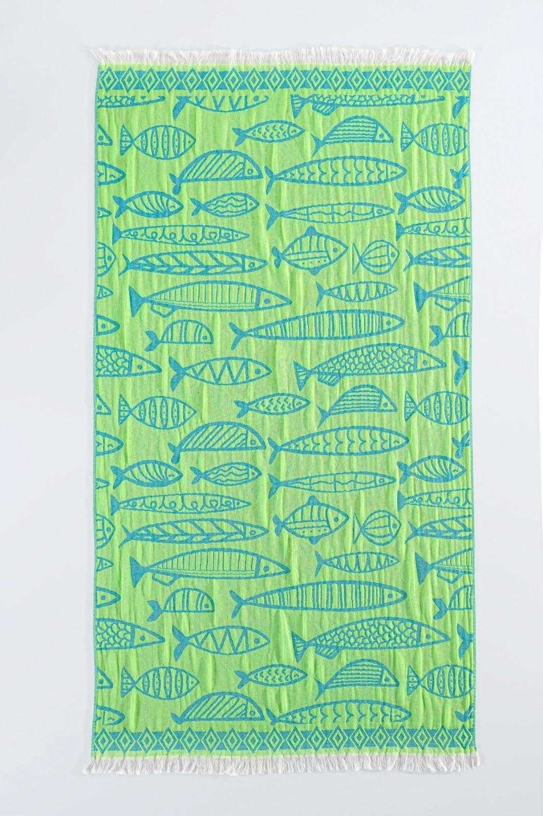 Fish Pattern Turkish Towel – Reversible Cotton Beach Towel & Travel Wrap