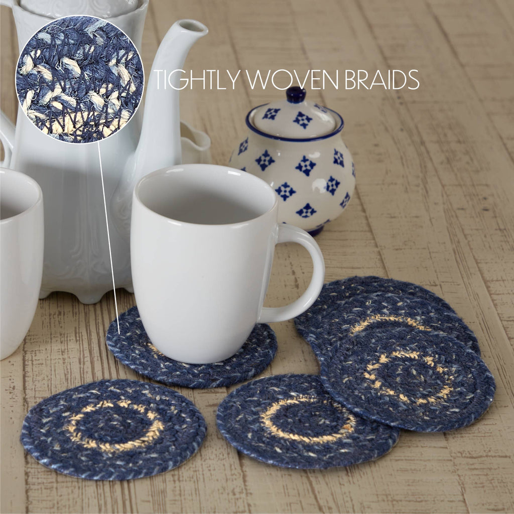 Botanical Blue Coaster Set – Braided Jute (Set of 6)