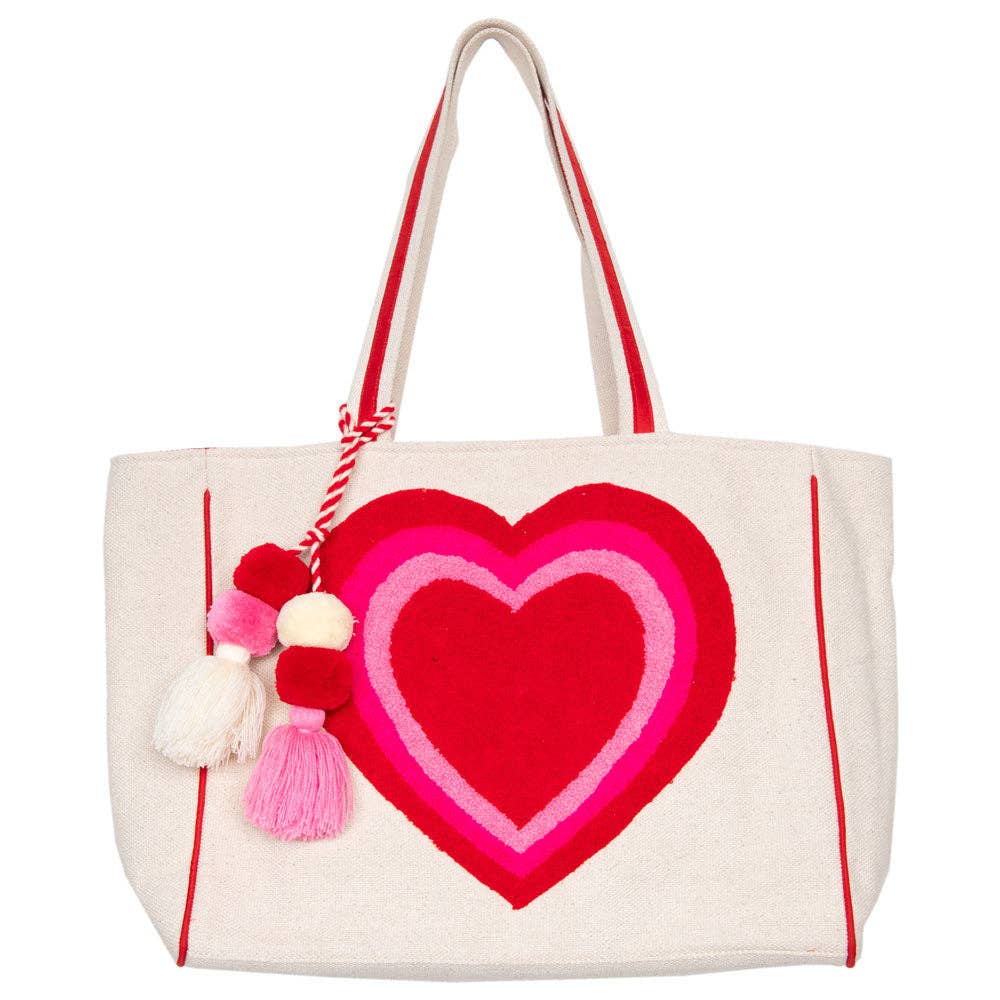 Embroidered Heart Canvas Tote – Structured Oversized Carryall