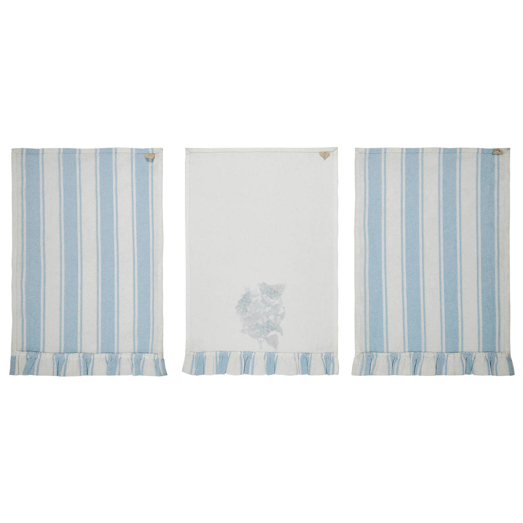 Botanical Blue Kitchen Linen Set –  Pot Holders & Ruffled Tea Towels (5-Piece Set)