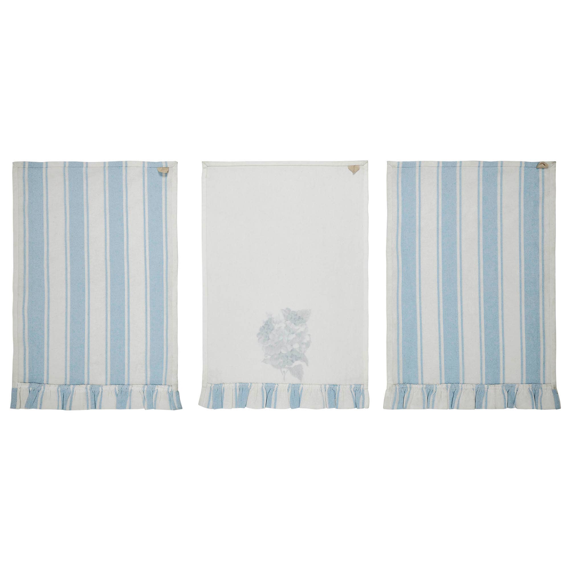 Botanical Blue Kitchen Linen Set –  Pot Holders & Ruffled Tea Towels (5-Piece Set)